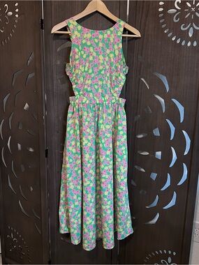 Green Floral Maxi Dress with Pink Accents